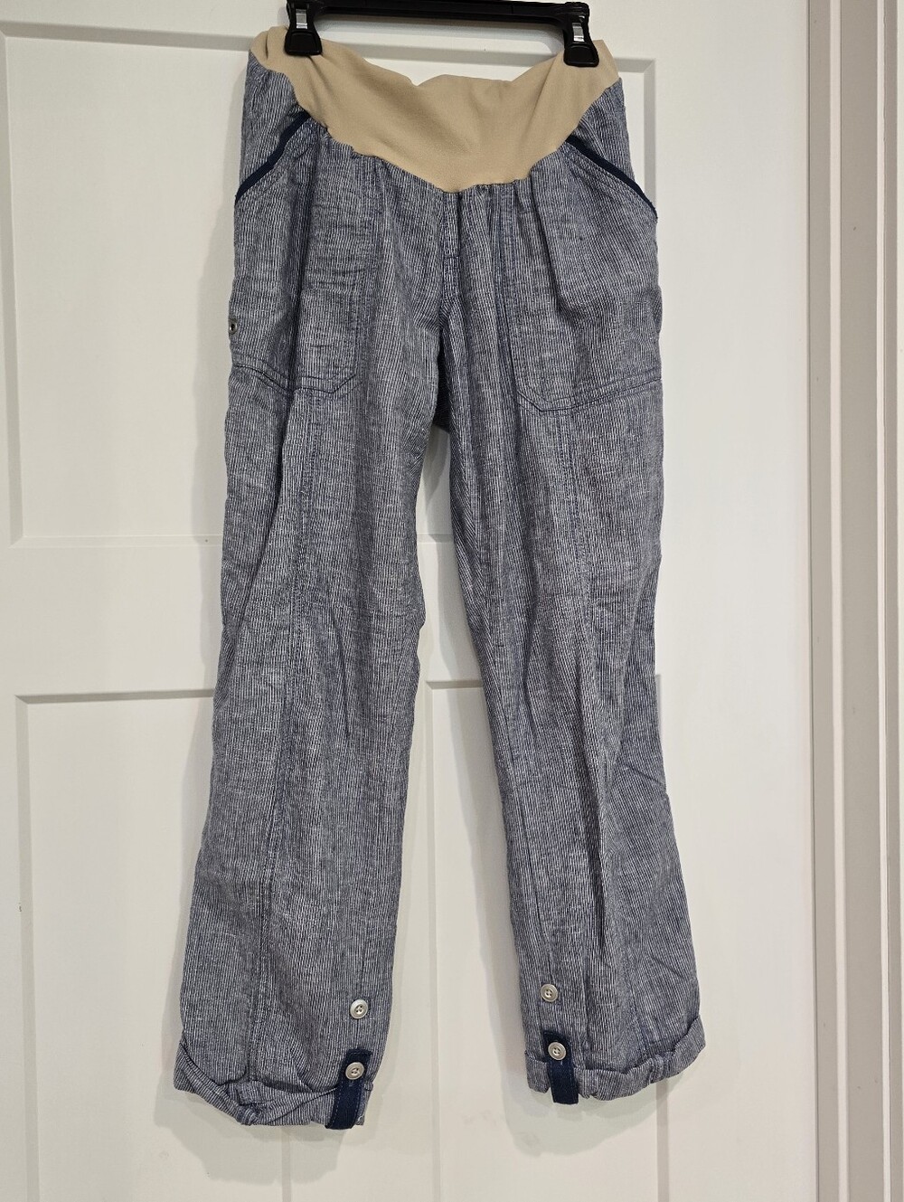 Motherhood Maternity Navy Blue White Striped Pants Women's S Preppy Nautical
